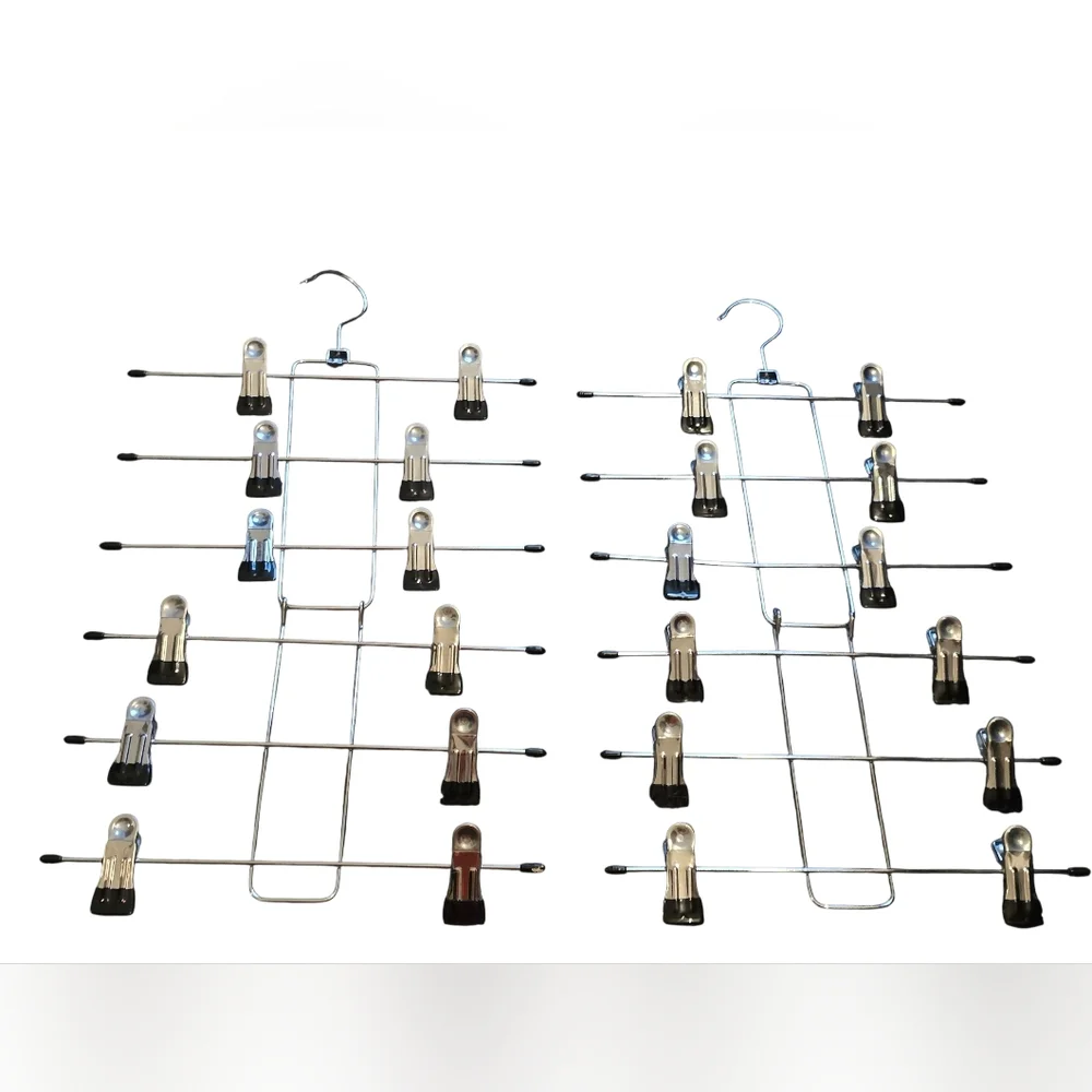 Pants Hangers with Clips,Space Saving Hanging Closet Organizer-6 Tiers Set Of 2 - Picture 1 of 2